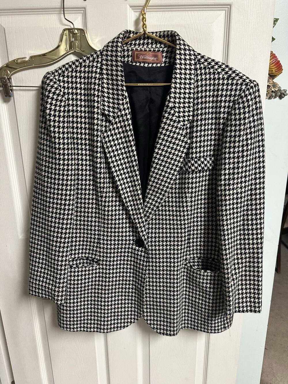 VNT Worthington Blazer Houndstooth Plaid Wool Blend One Button Sz L XL 48w